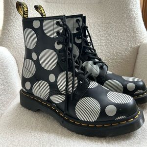 Black and white polka-dot Dr Martens